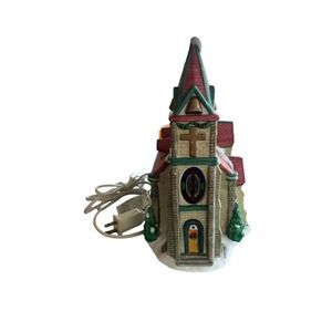 Vintage Christmas Village Church Lighted Porcelain‎ Holiday Decoration